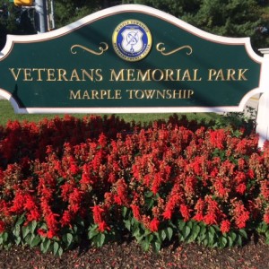 Tree service trimming trees around Marple Township Veterans Memorial Park sign